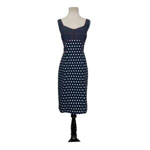 Bigio collection Blue sleeveless polka dot sheath blue lined dress size 10